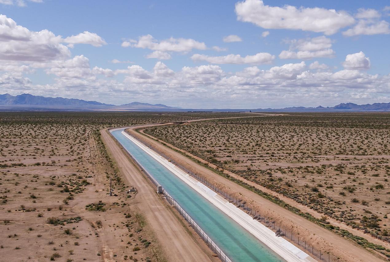 The Colorado River Aqueduct on a sunny day in the desert